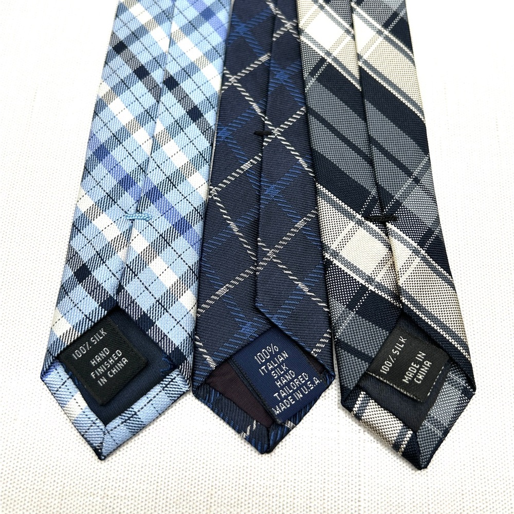 Jos A Bank Plaid Neck Tie Bundle of 3 Navy Royal Blue White 3 3/8-3.5” EUC - Picture 9 of 13